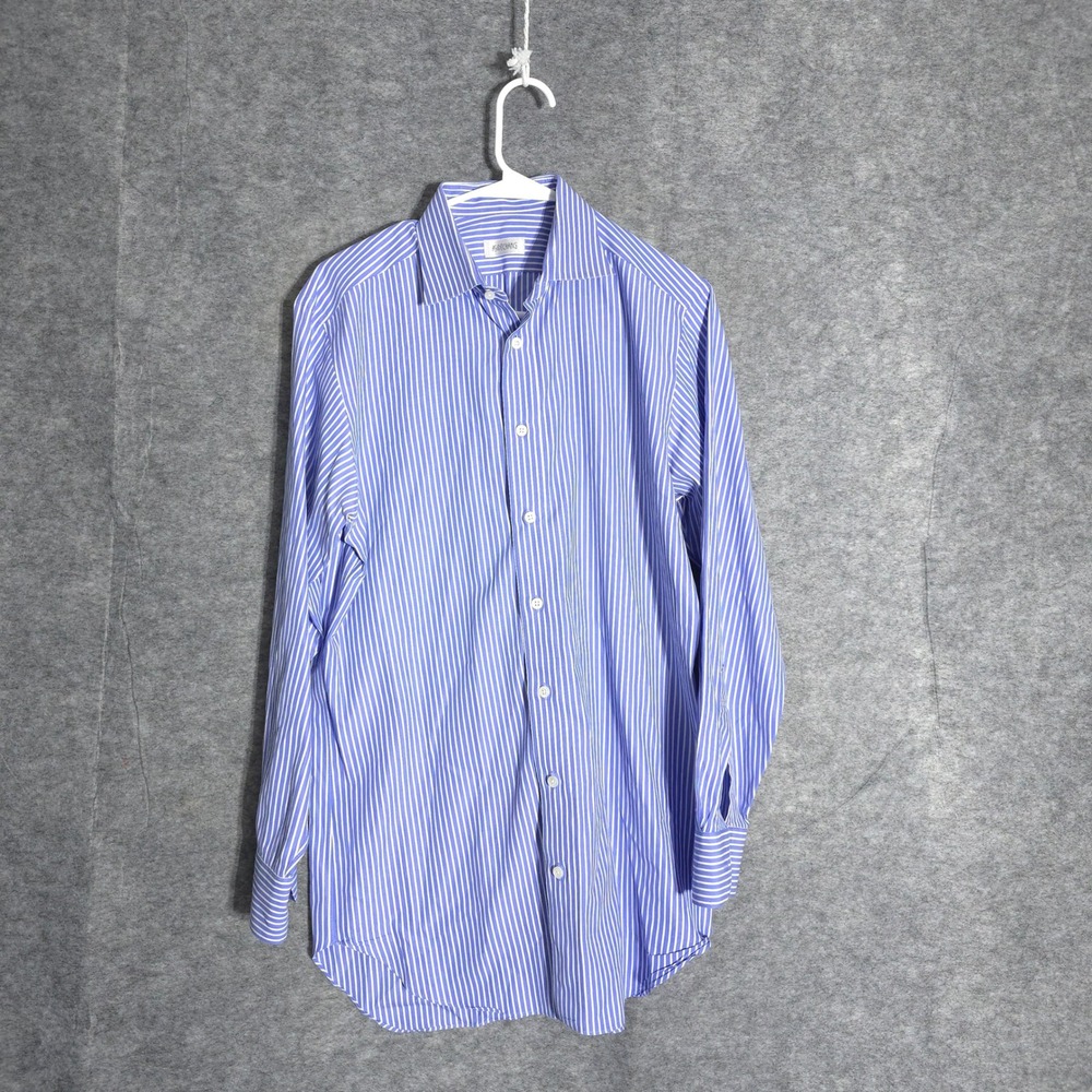 Ascot Chang Dress Shirt Mens 16.5 Blue Stripe Thomas Mason Cotton Long Sleeve L